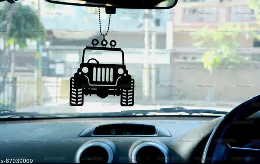 EliteAuto Premium Laser-cut Jeep mirror ornament, acrylic with adjustable metal chain, car hanging art