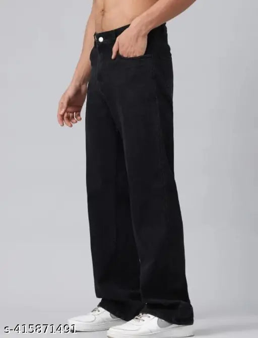 Black denim MAN plan jeans, solid-patterned men's jeans, size 32/waist 32in, length 40in, hip 38in