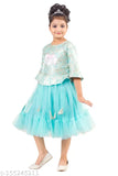Green tulle fabric, ruffle hemline, girl's party dress 3-5 years