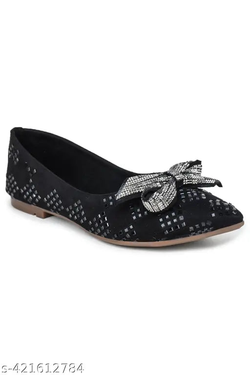 Black synthetic leather ballet flats by Shezone, elegant slip-on footwear for women