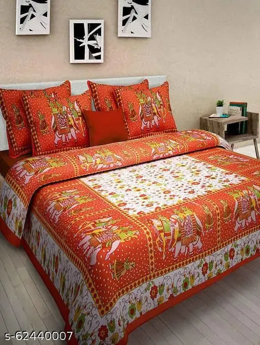 Jaipuri printed double bedsheet, vibrant & soothing, premium quality cotton flat sheets, ideal for summer, adults, 144 thread count