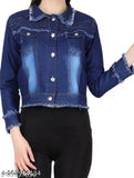 Blue full sleeve cotton jacket for women, modern urban design - India