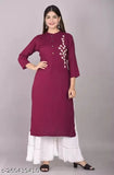 Purple kurta with embroidered detailing, long sleeves, high neckline, straight cut, paired with white paisley printed pants