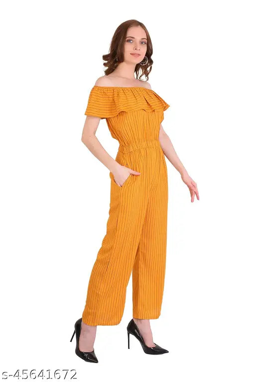 Striped rayon jumpsuit, women's trendy latest style with short sleeves and elastic waistband, made in India