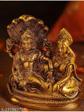 Gold plated metal statue of Laxmi and Narayan, intricate craftsmanship, religious item