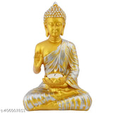 Golden 10-inch polyresin Buddha statue, candle holder with serene meditating figure for home & office decor
