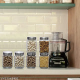 Cube shaped, 1000ml glass storage jars for kitchen. Set of 6 clear and transparent multipurpose BPA-free containers with lids, suitable for dry goods, pasta, grains, and baking ingredients like flour and sugar