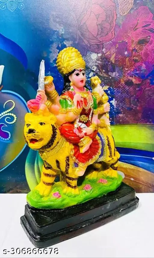 Multicolor resin Maa Durga Sherawali statue (9 inch), beautifully hand-painted Indian god idol for home decor or gifting