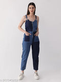 Denim sleeveless women's jumpsuit DCW24130, solid net pattern, effortless Indian fashion