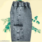 Black Denim Jogger Pants with Ruffled Side and Back Pockets