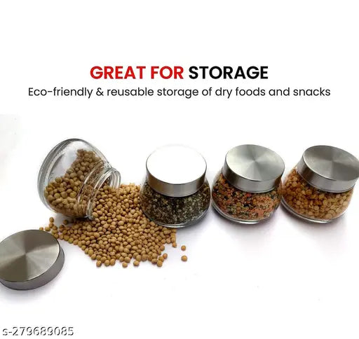 Great for storage: Eco-friendly & reusable spice jars in silver steel airtight lids