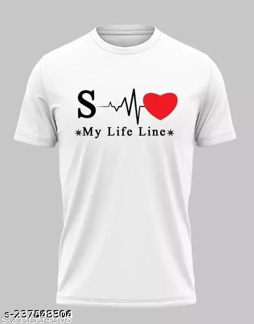 Stylish printed polyester short sleeve round neck t-shirt for men - MY LIFE LINE S, Indian fashion apparel pack of 1