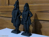 Black poly resin Vitthal Rukmini statue, 6-inch Indian Hindu idol pair for home decor and gifting