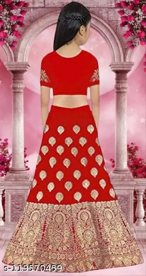 kids taffeta satin semi-stitch lehenga choli (3y - 7y), Indian traditional ethnic wear for girls, embellished with embroidery