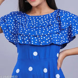 Rayon polka dot anarkali kurti, short sleeved, printed, vibrant Indian fashion in XL size (54in)