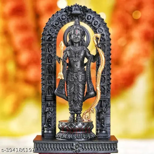 Black resin Ram Lalla Idol Murti (6 inches) - Handcrafted Indian Hindu deity for spiritual decor