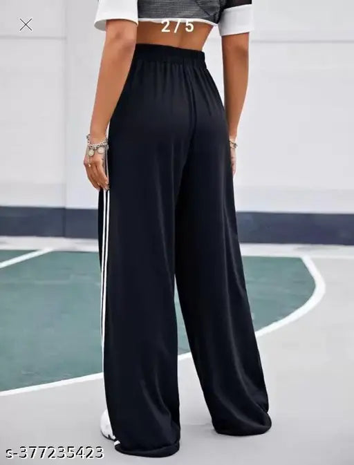 Black joggers with white drawstrings, sporty style
