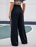 Black joggers with white drawstrings, sporty style