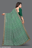 Green and gold Georgette Maharani bandhani saree with unstitched blouse piece