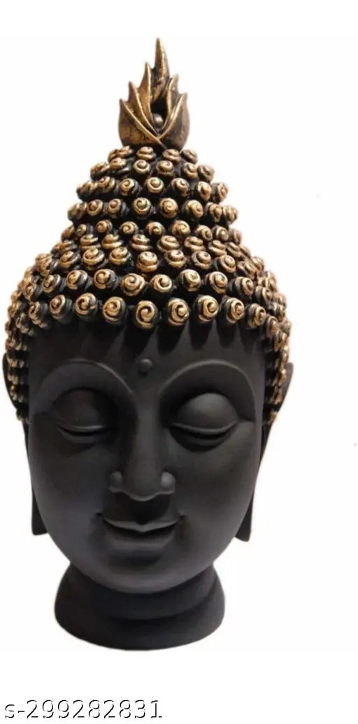 Handcrafted orange and black polyresin Buddha head meditation statue for home decor, Indian artifact for festivals like Diwali and Christmas