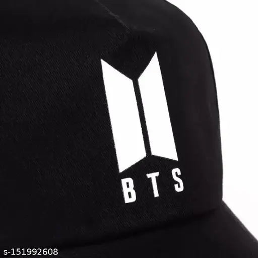 Black cotton BTS cap with LED band watch and free king bracelet for men and boys, self-designed Korean style accessory on display stand