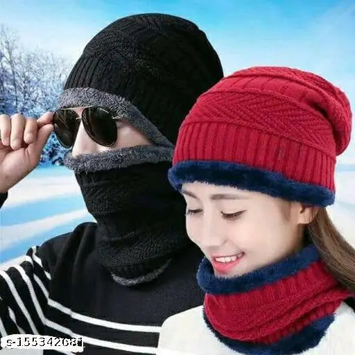 2 SETS COMBO OF 2 PIECES WOLLEN CAP / NECKWORM SCARF & CAP INSIDE FULLY FUR IN CAP AND SCARF COMFORTABLE FOR BOTH MEN AND WOMEN