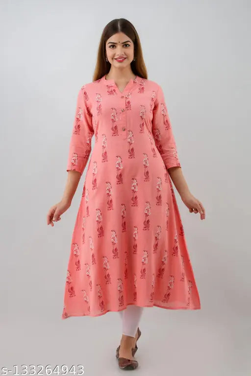 Pink printed anarkali kameez for women