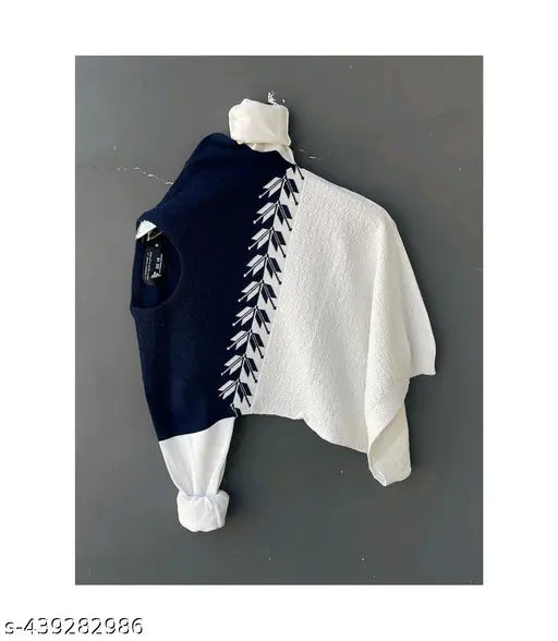 Blue and white colorblocked cotton t-shirt for men, long sleeves, made in India