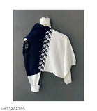 Blue and white colorblocked cotton t-shirt for men, long sleeves, made in India