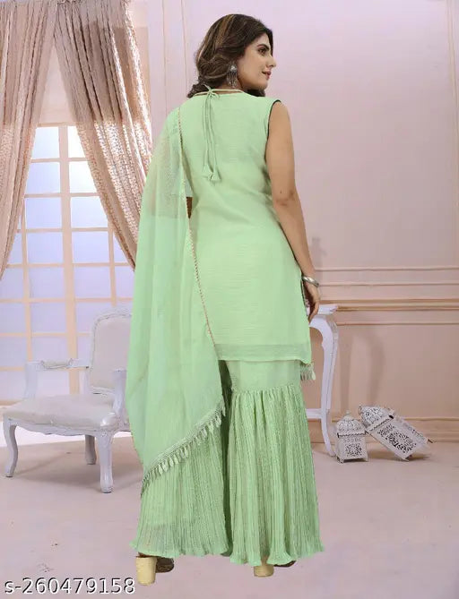 Turquoise, sequin-embroidered kurta with dupatta set for women's fashionable attire for weddings or festivals