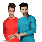 Trendy solid nylon full sleeves men's T-shirts (2pcs) - S, M, L, XL, India-made