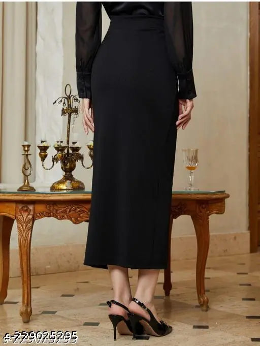 Black lace long skirt with long split