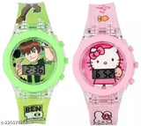 Colorful Frozen animated movie character watches with illuminated disco lights, digital display and straps