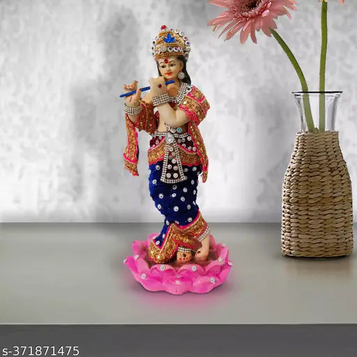 Premium resin Krishna idol with flute, Indian home decor showpiece for living room, bedroom or offices, 12x8x28 cm