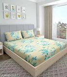 Everlush cotton feel floral king-size fitted bedsheet with two pillow covers, all-round elastic 280 TC, ideal for summer adults
