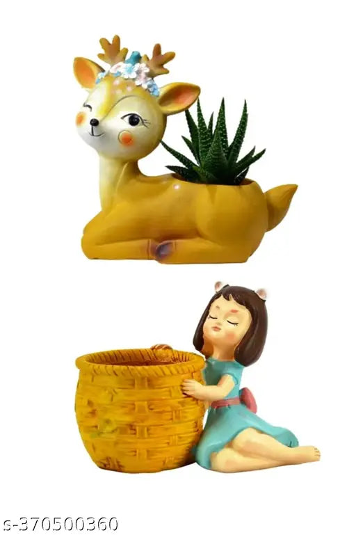 Pure polyresin, trendy sitting girl with deer, Indian handcrafted decorative item