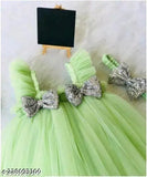 Aqua tulle baby dress with ruffle collar and bow embellishments