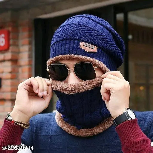 Woolen Beanie Cap - Trendy men's onesize hat for winter, self-design pattern, keeps you warm