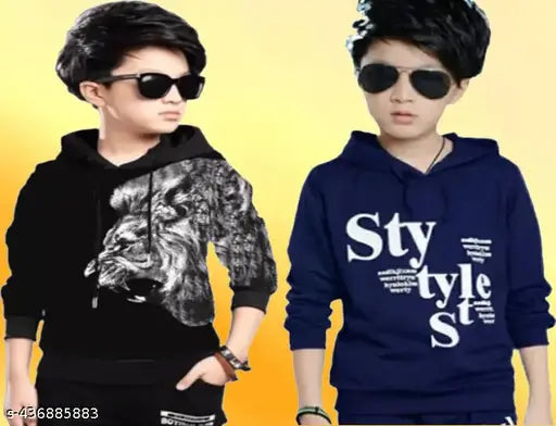 Lion print cotton hooded T-shirt for kids (ages 2-16), soft and comfortable design for all seasons