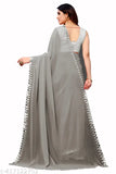 Georgette cut work saree with aari design