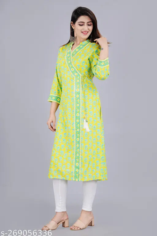 Rayon three-quarter sleeve Alisha alluring kurti, printed combo in vibrant Indian pattern for women's fashion
