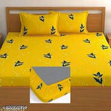 Glace cotton printed king size double bed sheet with 2 large pillow covers, 72 x 78 x 10 inches, elastic fitted style. High-quality Indian-made bed linen for summer comfort