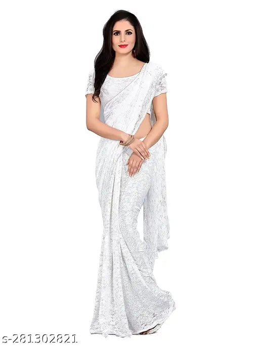 White net saree, light and comfortable, perfect for festivals