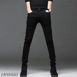 Men's black denim jeans, solid pattern, perfect fit for any occasion