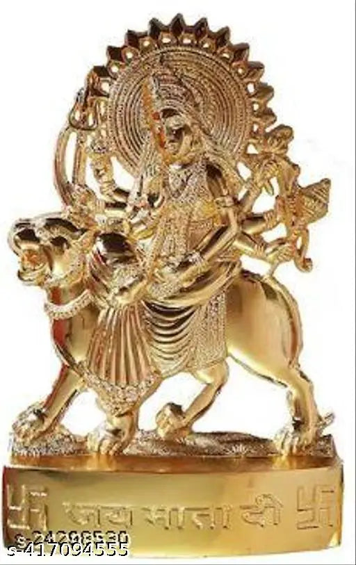 Metal Idol of MATA Sherawali Maa Durga on Lion, 11cm tall, for blessings of health, wealth, and height