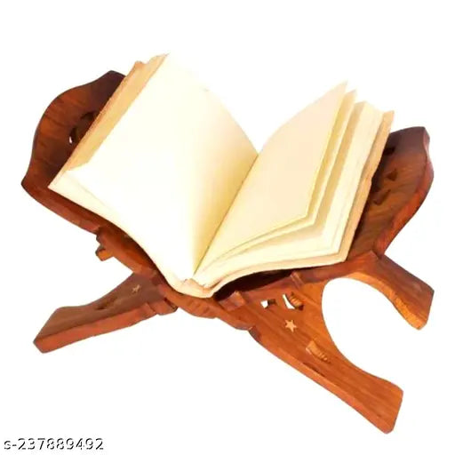 Wooden book stand for Geeta, Quran, Bible, or Rehal, handcrafted artifact, size 12x6x12 inches, Indian origin
