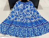Long blue printed skirt with a ruffled hem