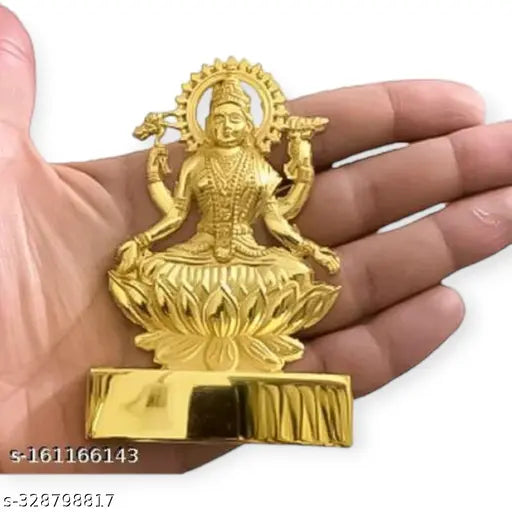 Gold-plated metal Laxmi ji spiritual statue, 11cm x 11cm x 7cm for home decor & religious items, ideal for gifting