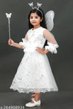 White net embellished girl's frock dress with three-quarter sleeves, perfect for casual outings or family gatherings. Indian-made, affordable and stylish kids wear