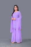 Purple georgette party kurta set, dupatta included